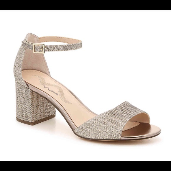 Nina Shoes - Nina gold + sparkly block heel sandals, size 9.5